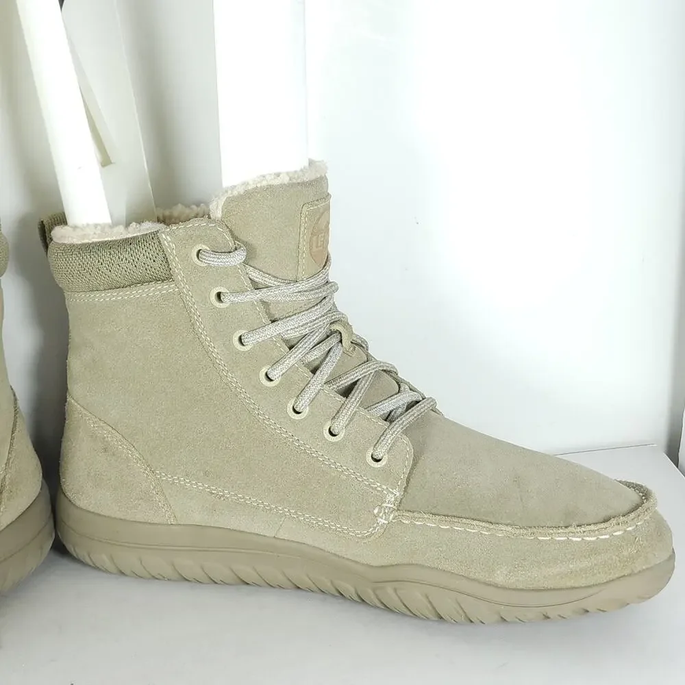 LEMS Telluride Men's US 12 Limestone Suede Faux Fur Collar Lace-up Winter Boots